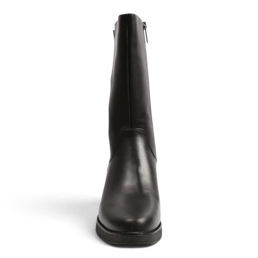 ada-shoes.ro Pass Collection black leather knee-high boots with a side zipper and flat sole