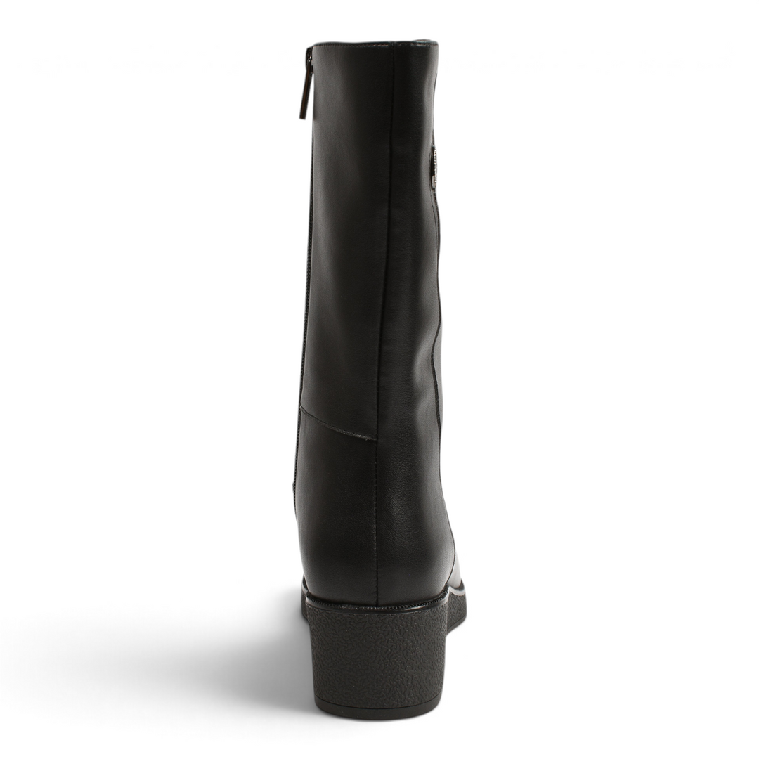ada-shoes.ro Pass Collection black leather mid-calf boot with a block heel, viewed from the back.