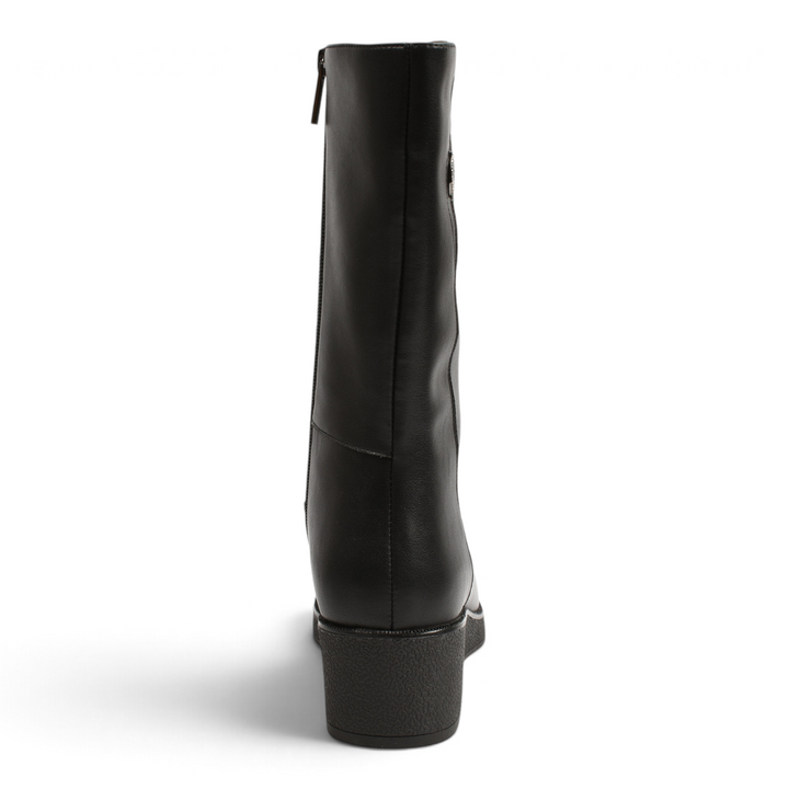 ada-shoes.ro Pass Collection black leather mid-calf boot with a block heel, viewed from the back.