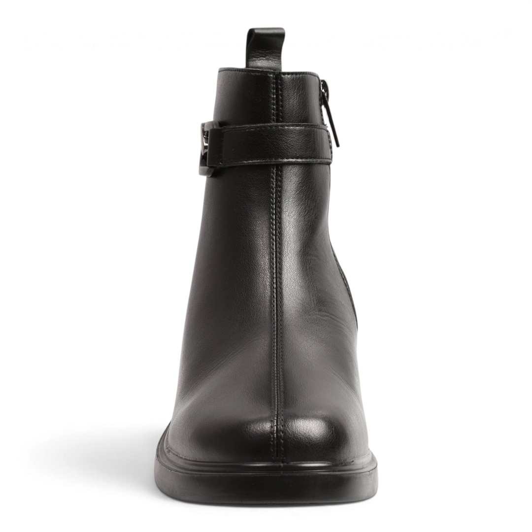 ada-shoes.ro Pass Collection black leather ankle boots with side buckle and zipper closure