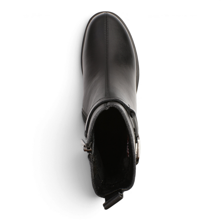 Top view of black leather Pass Collection Ghete WB70005A-N ankle boots from ada-shoes.ro with side buckle detail