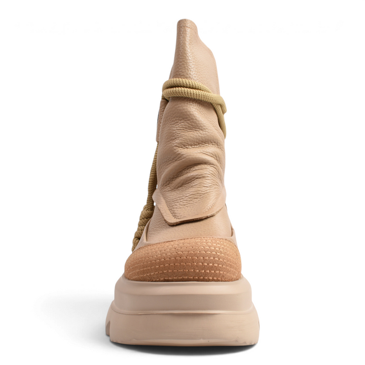 ada-shoes.ro Gryxx beige leather ankle boots with chunky platform sole, decorative rope detail, and textured toe cap.