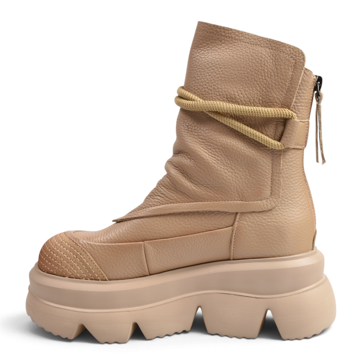 Beige Gryxx 19686B-B leather ankle boots from ada-shoes.ro with a chunky platform sole and decorative ankle cord.