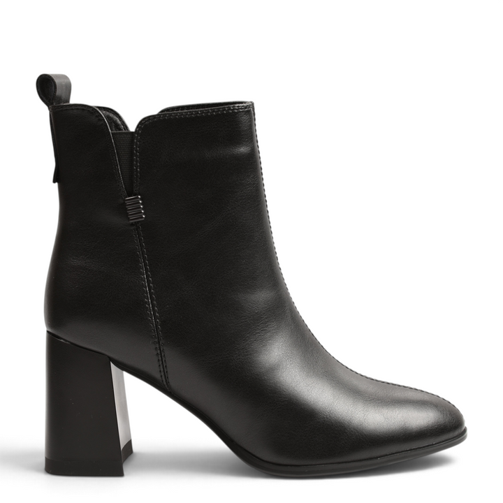 ada-shoes.ro Anna Viotti black leather ankle boots with a block heel and side elastic detail