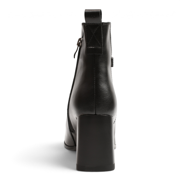 Back view of black leather Anna Viotti ankle boots from ada-shoes.ro featuring a block heel and side zipper