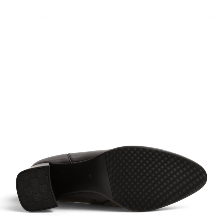 ada-shoes.ro Anna Viotti black ankle boot showing the textured rubber sole and block heel from a bottom view