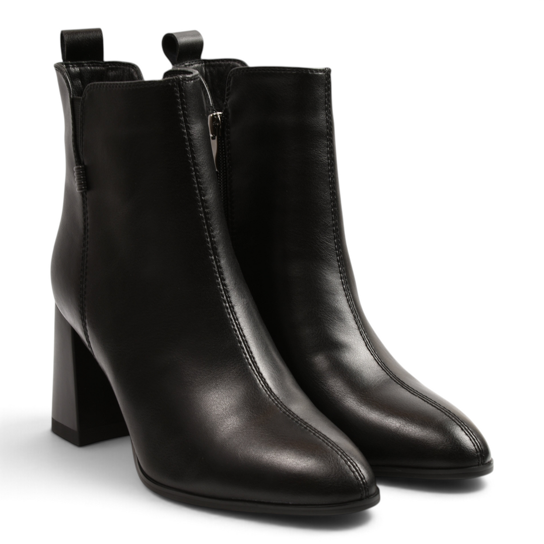ada-shoes.ro Anna Viotti black leather ankle boots with block heels and side zipper closure