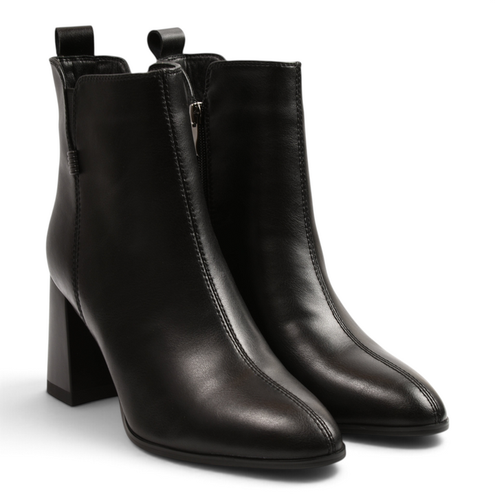 ada-shoes.ro Anna Viotti black leather ankle boots with block heels and side zipper closure