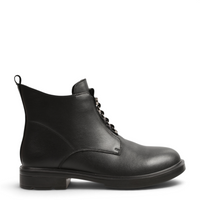 ada-shoes.ro black leather ankle boots with front metallic details and a low stable heel, side view