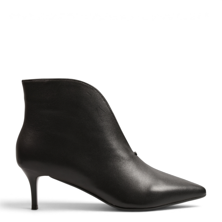 ada-shoes.ro Epica black leather ankle boots with pointed toe, kitten heel, and asymmetric cutout design