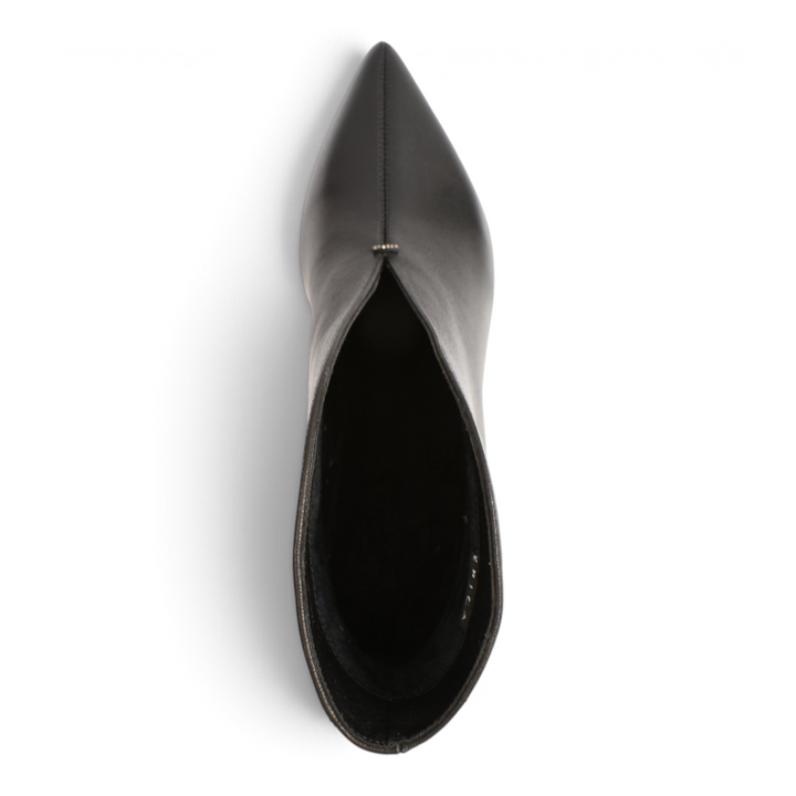 ada-shoes.ro Epica black leather ankle boots with a pointed toe and asymmetric cutout design, top view