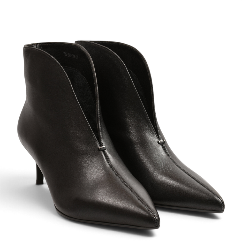 ada-shoes.ro Epica black leather ankle boots with pointed toe, kitten heel, and asymmetric cutout design