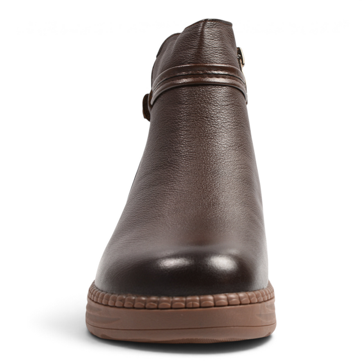ada-shoes.ro brown leather ankle boots with decorative strap and low flexible sole for women