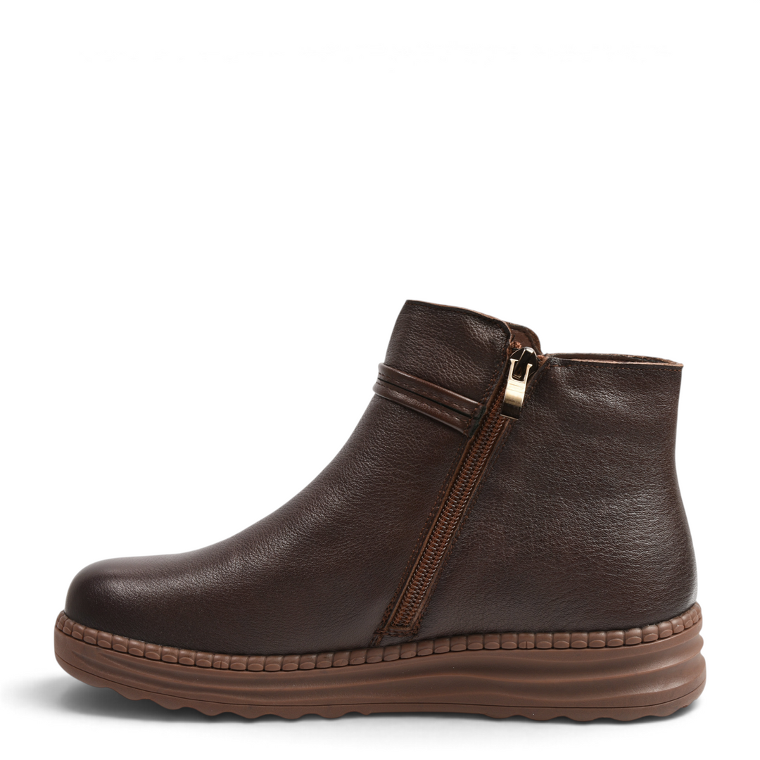 ada-shoes.ro brown leather ankle boots with side zipper, decorative stitching, and flexible low sole