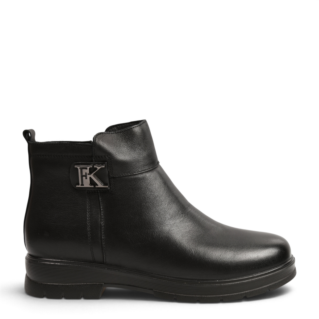 ada-shoes.ro black leather ankle boots with silver FK monogram detail and low non-slip sole