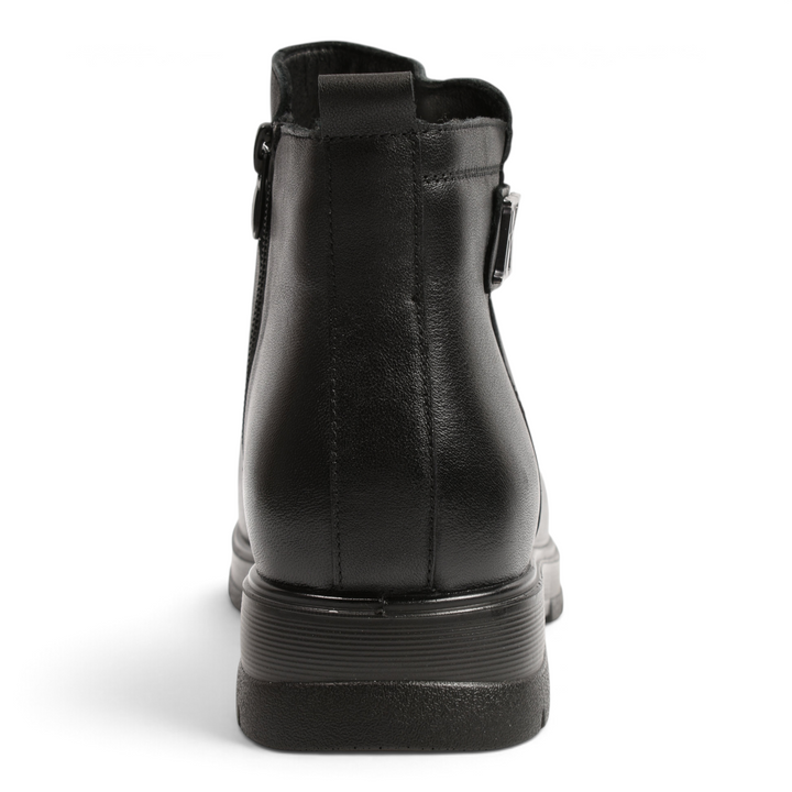 ada-shoes.ro black leather ankle boots with back pull tab and side zipper, rear view