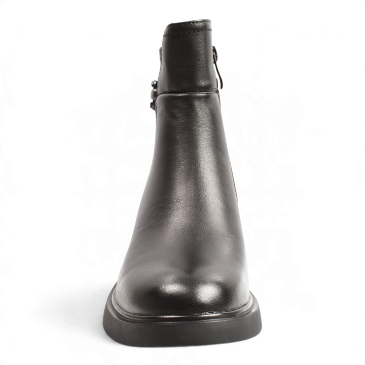ada-shoes.ro Anna Viotti black leather ankle boots with a minimalist design and thick sole