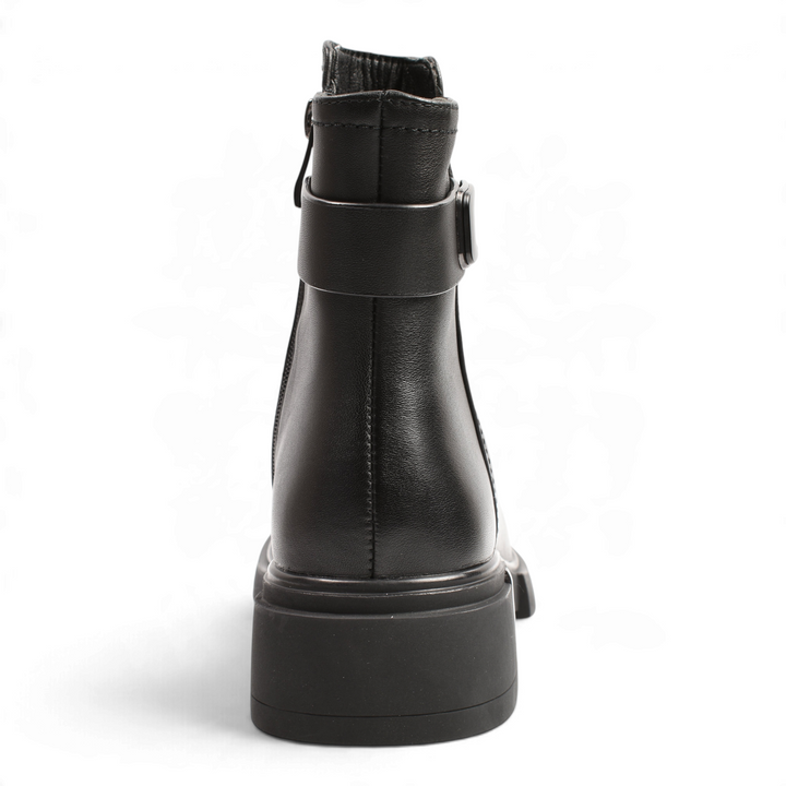 ada-shoes.ro Anna Viotti black leather ankle boots with decorative buckle and thick sole, rear view