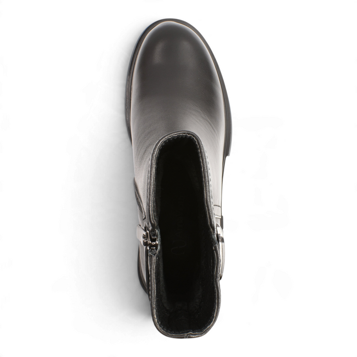 ada-shoes.ro Anna Viotti black leather ankle boots with side zipper and decorative buckle, top view