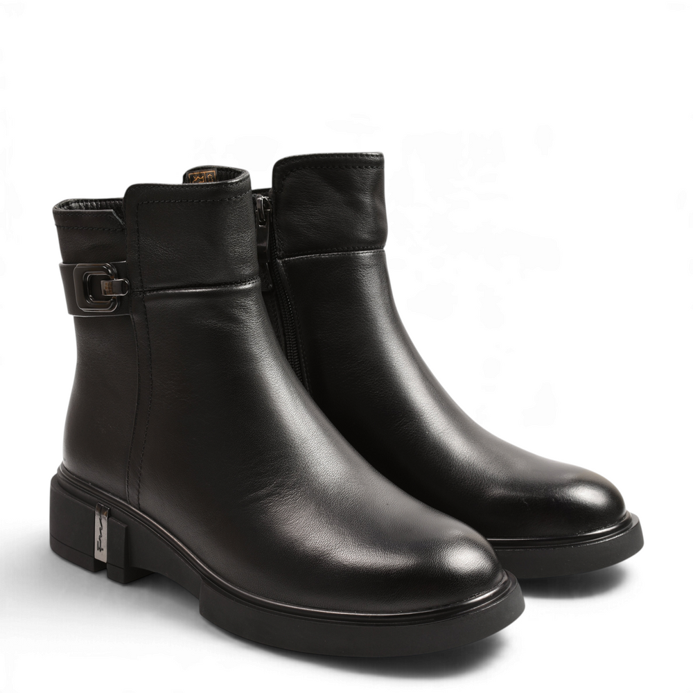 ada-shoes.ro Anna Viotti black leather ankle boots with decorative buckle and thick sole for autumn and winter