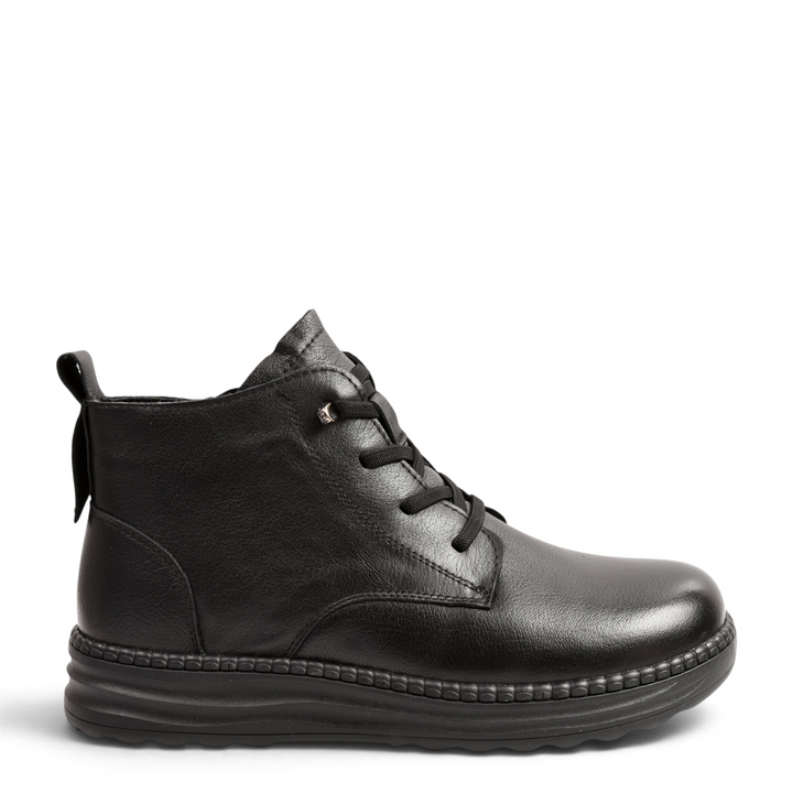 ada-shoes.ro black leather ankle boots with laces, side zipper, and ergonomic sole for casual daily comfort