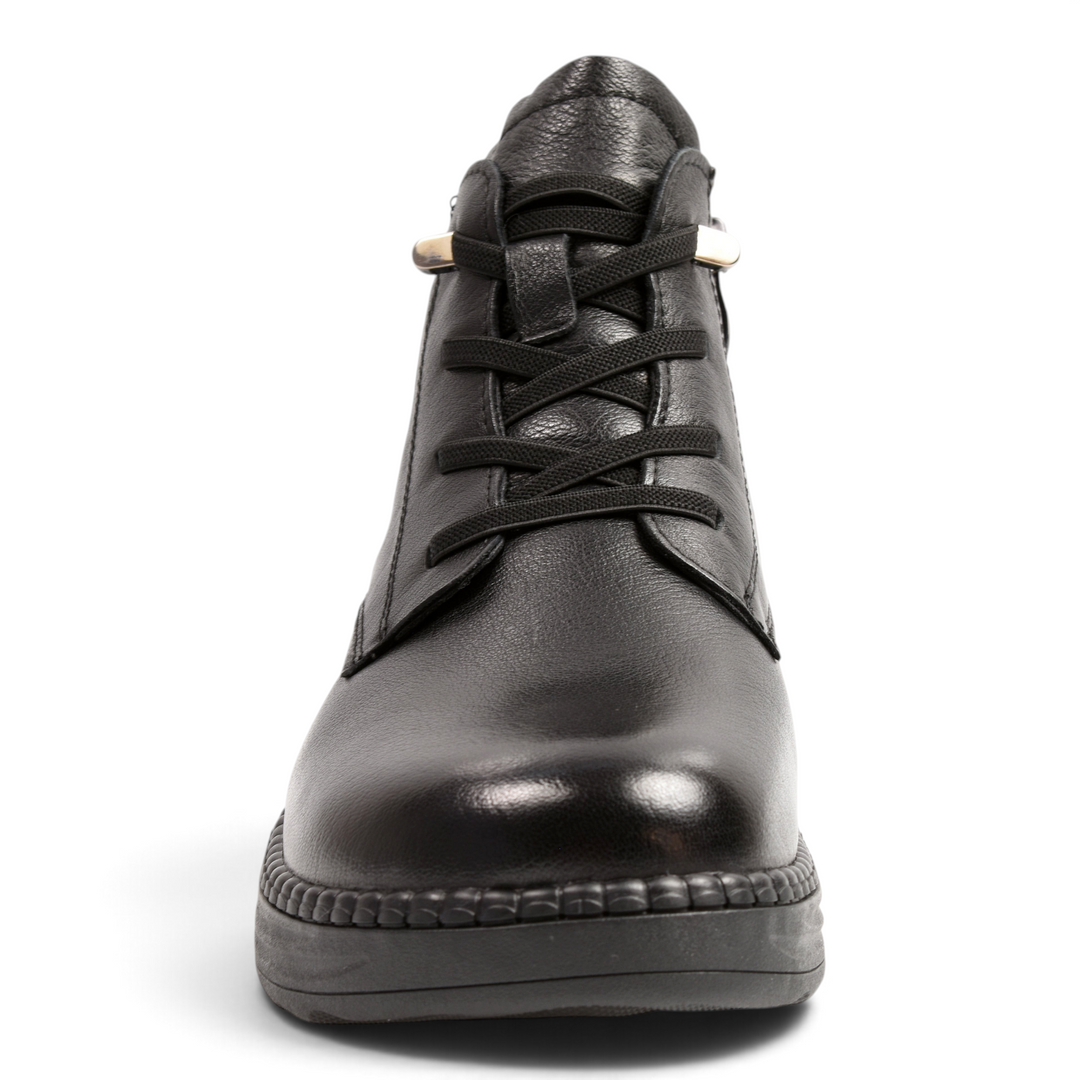 ada-shoes.ro black leather casual ankle boots with front laces and ergonomic sole for daily comfort