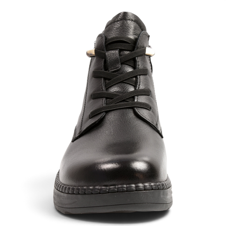 ada-shoes.ro black leather casual ankle boots with front laces and ergonomic sole for daily comfort