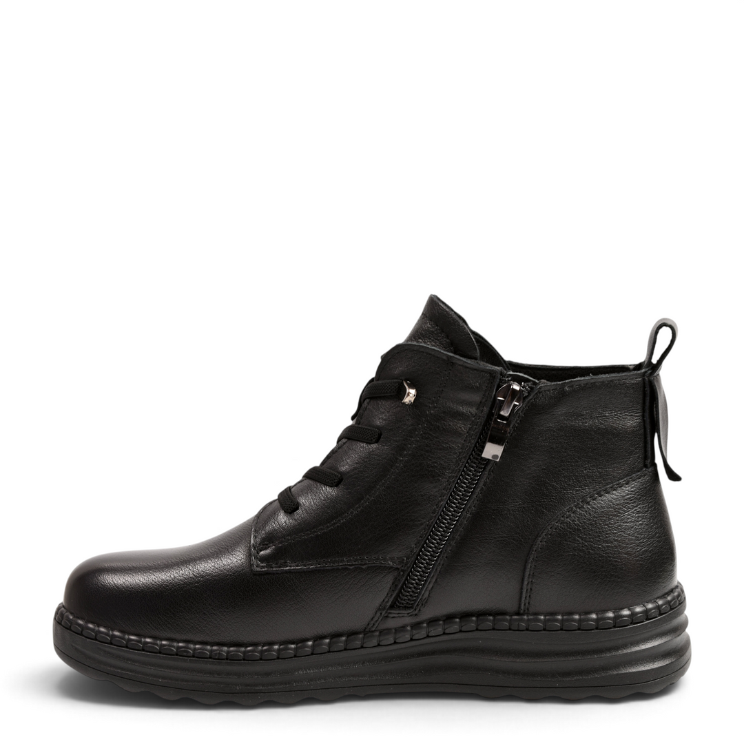 ada-shoes.ro black leather ankle boots with side zipper, laces, and ergonomic sole for casual daily comfort