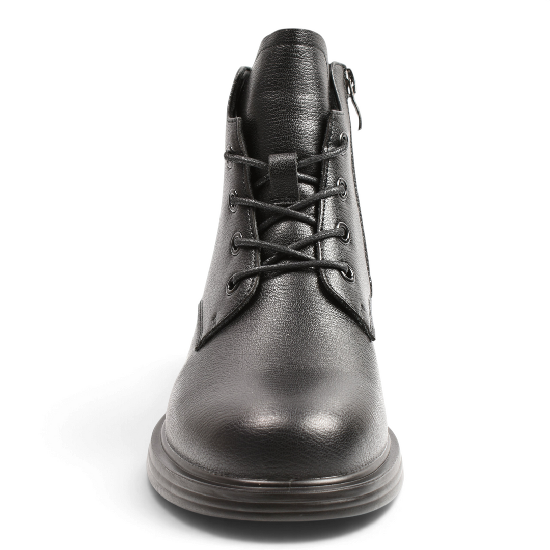 ada-shoes.ro Anna Viotti black leather ankle boots with front laces and side zipper for women