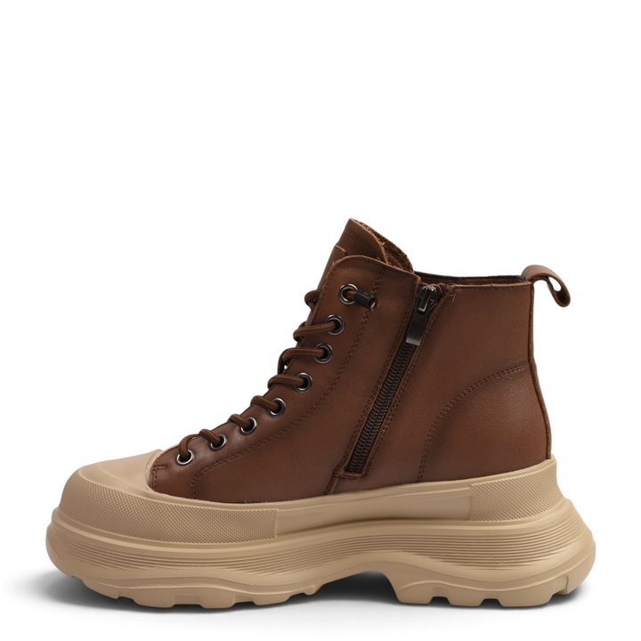 ada-shoes.ro brown leather chunky sneaker boots with beige rubber toe cap and thick platform sole