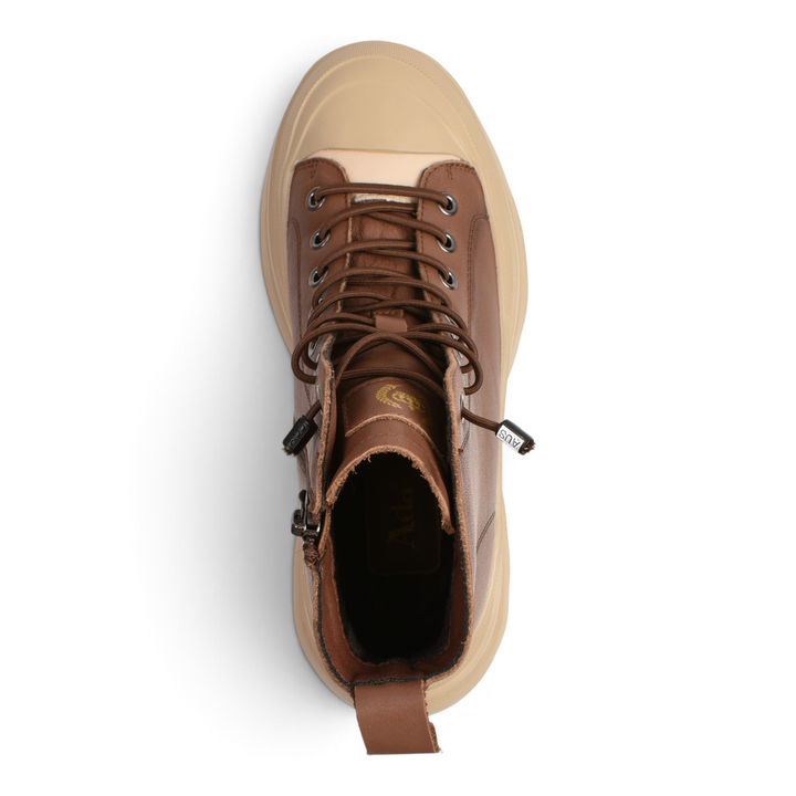 ada-shoes.ro brown leather chunky sneaker boots with beige rubber toe cap and thick sole, top view