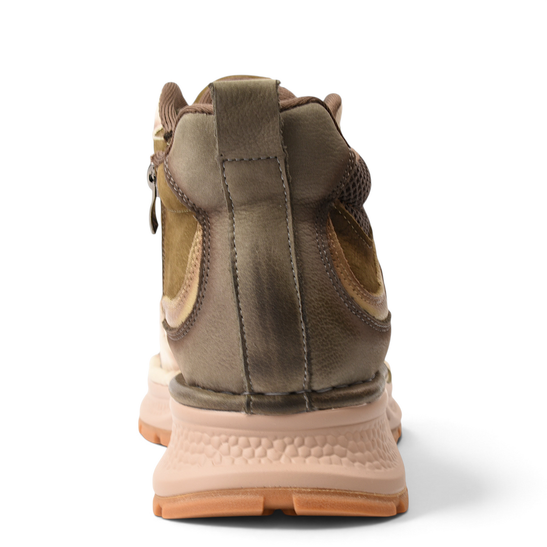 ada-shoes.ro 8001-K khaki nubuck leather ankle boots with a textured platform sole, rear view