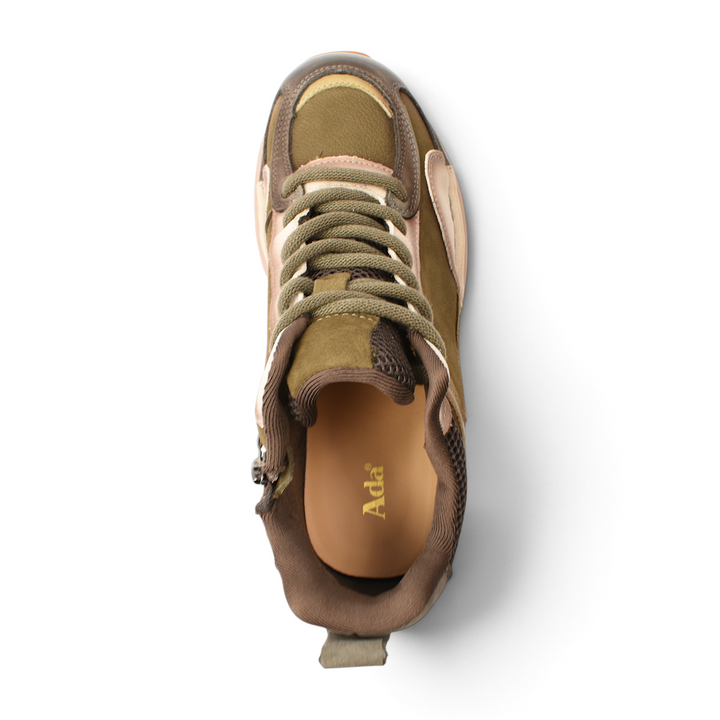 ada-shoes.ro 8001-K khaki nubuck leather sneakers with lace-up and zipper closure, top view