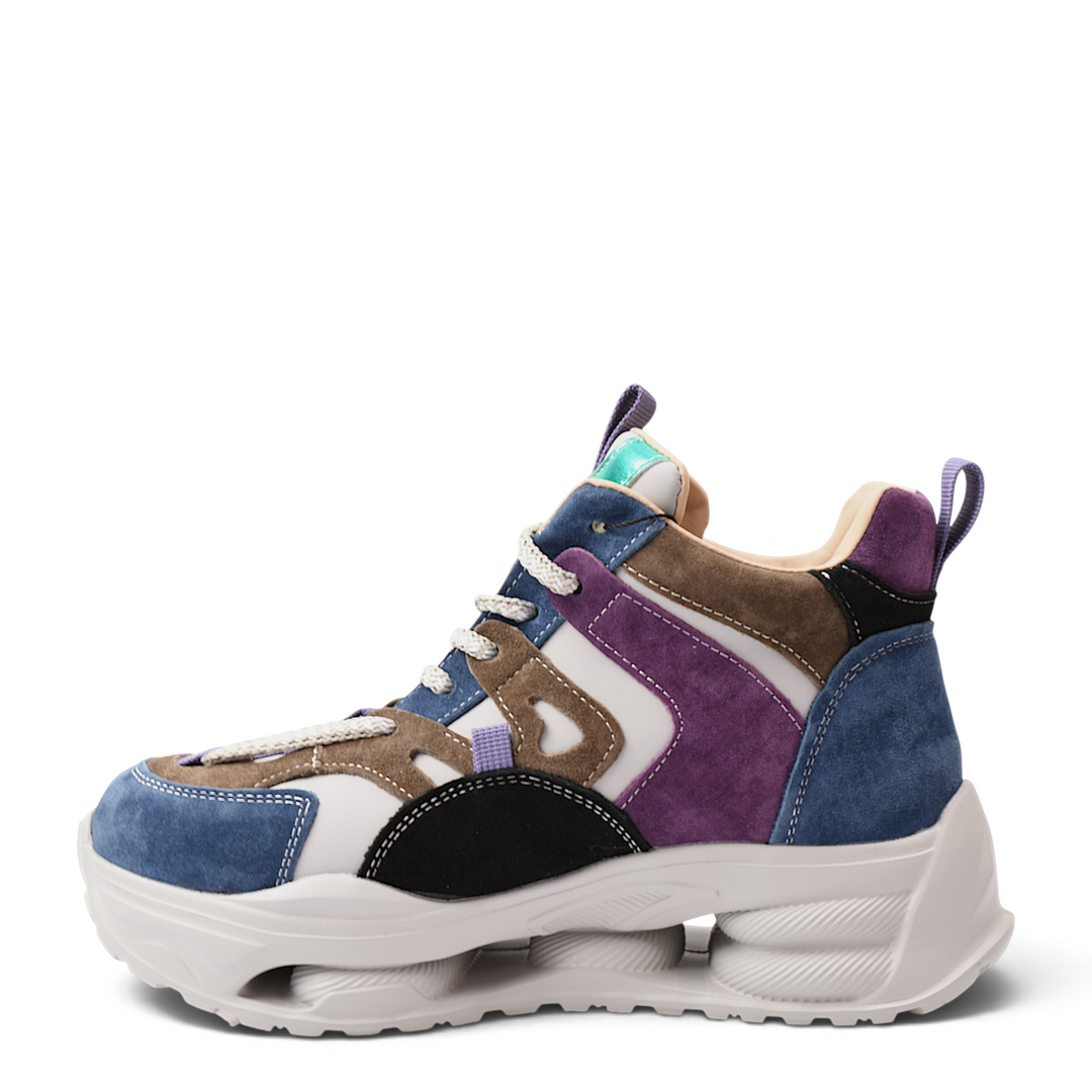 ada-shoes.ro Franco Gerardo suede chunky sneakers in a multicolor design of black, blue, purple, and beige.