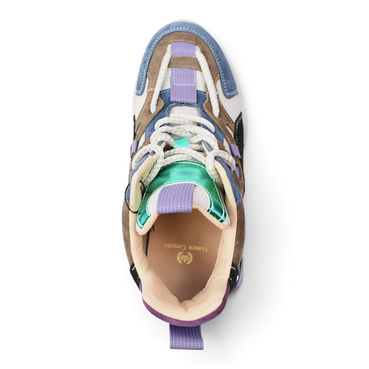 ada-shoes.ro Franco Gerardo suede chunky sneakers in black, blue, purple, and beige with lace-up closure