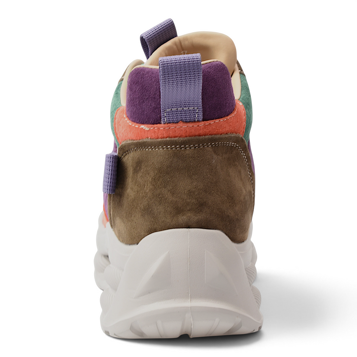 ada-shoes.ro Franco Gerardo suede chunky sneakers in brown, purple, orange, and beige with a sculptural white sole