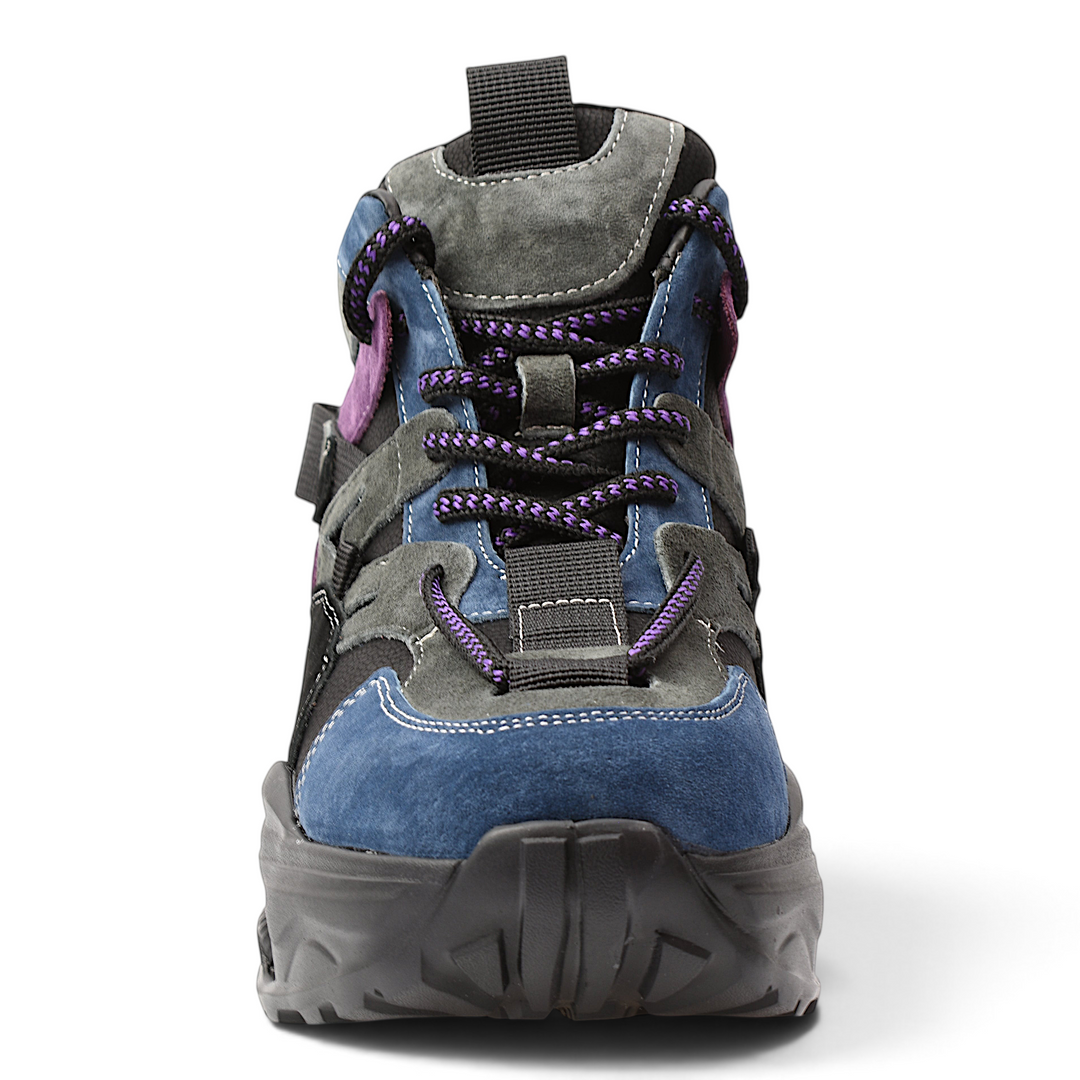 ada-shoes.ro Franco Gerardo suede chunky sneakers in black, blue, purple, and grey with lace-up closure.