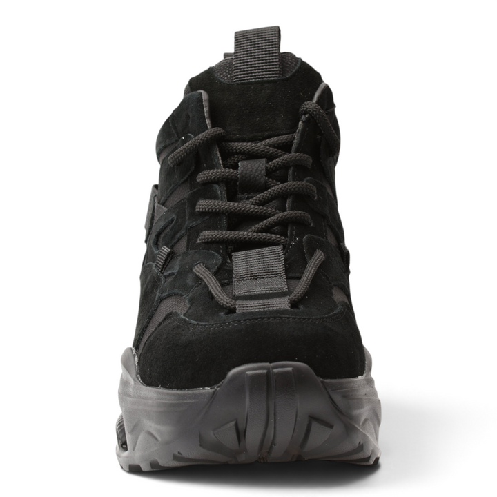 ada-shoes.ro Franco Gerardo black suede chunky sport boots with lace-up closure and sculptural sole, front view