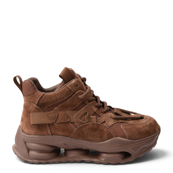 ada-shoes.ro Franco Gerardo brown suede chunky sport boots with sculptural sole and lace-up closure for women