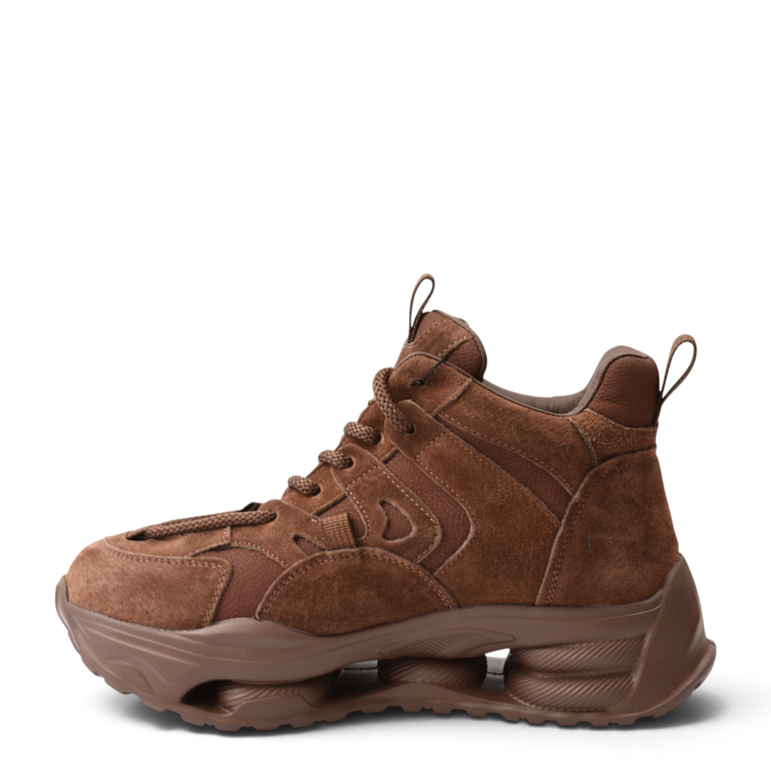 ada-shoes.ro Franco Gerardo brown suede chunky sneakers with a sculptural sole and lace-up closure for women