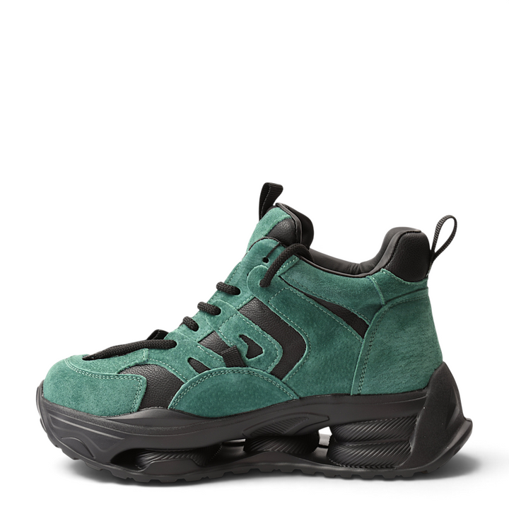 ada-shoes.ro Franco Gerardo green suede sneakers with black leather accents, lace-up closure, and chunky platform sole.