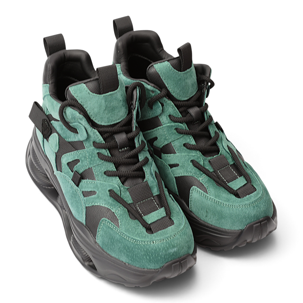 ada-shoes.ro Franco Gerardo S5001-V green suede sneakers with black leather accents and a chunky platform sole.