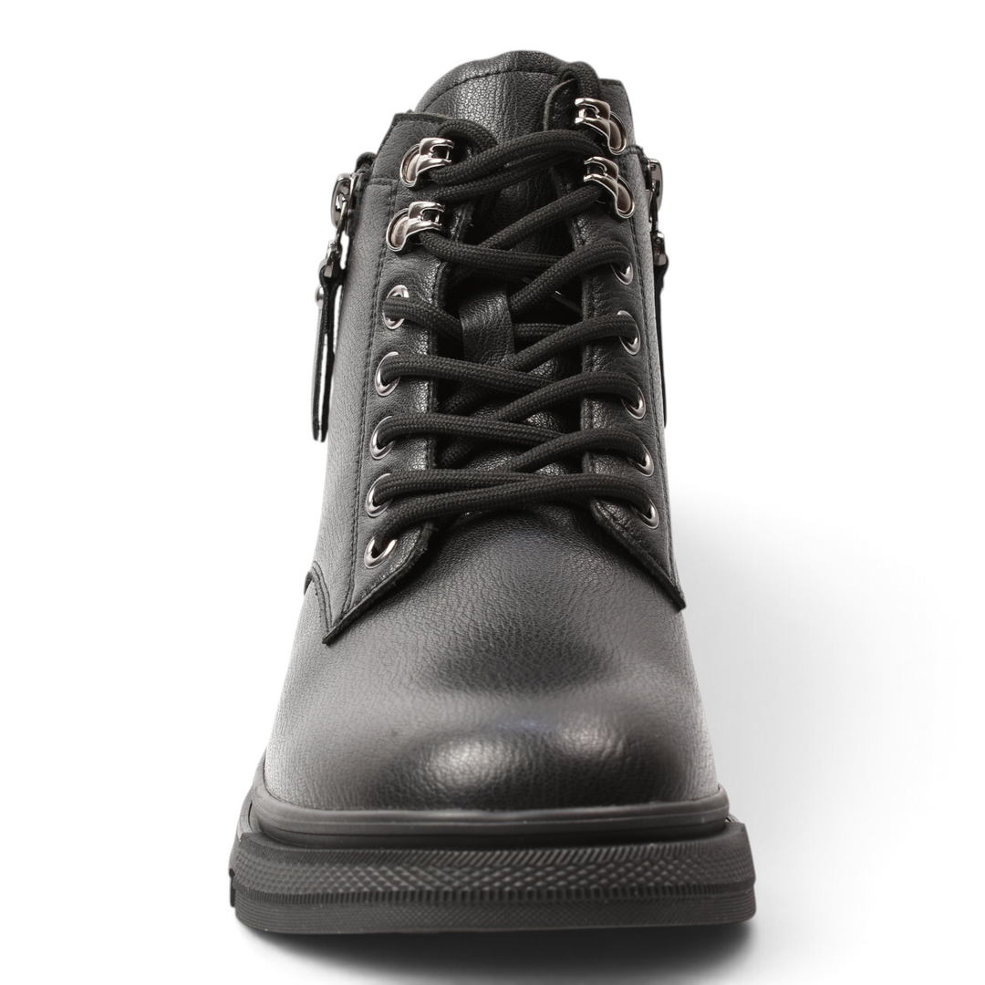 ada-shoes.ro Pass Collection black leather ankle boots with front laces and side zipper for women