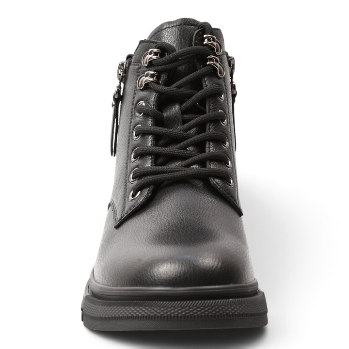 ada-shoes.ro Pass Collection black leather ankle boots with front laces and side zipper for women