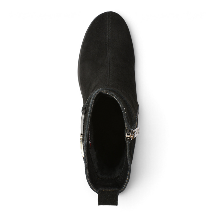 ada-shoes.ro black suede ankle boots with side zipper and decorative metallic buckle, top view