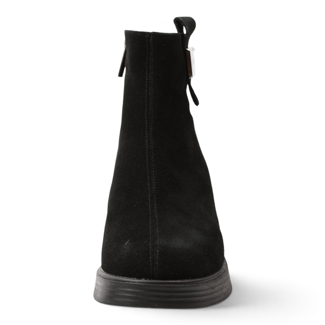 ada-shoes.ro Pass Collection black suede ankle boots with orthopedic sole and side zipper detail