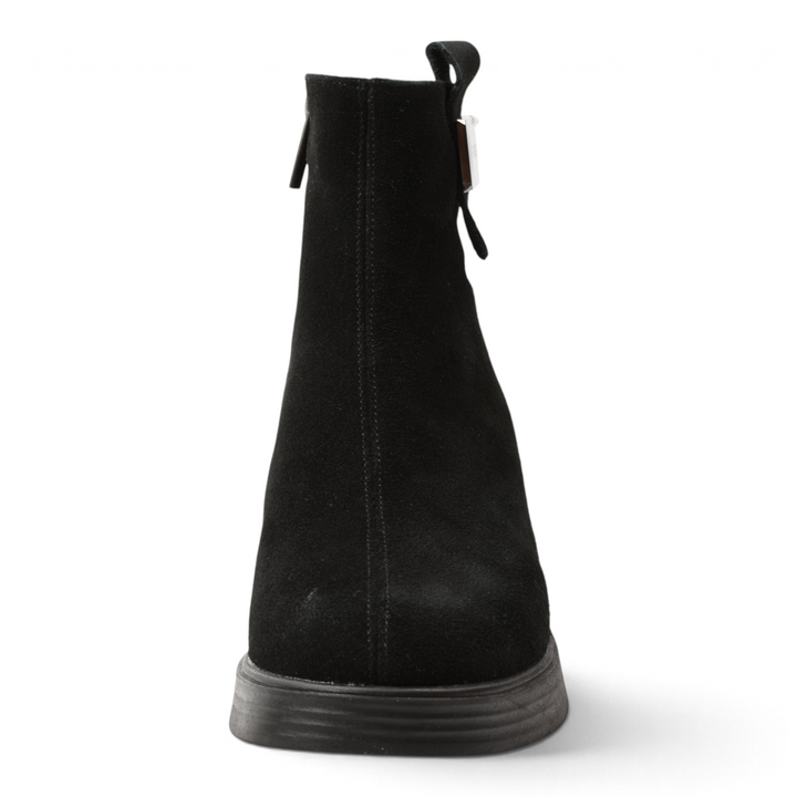 ada-shoes.ro Pass Collection black suede ankle boots with orthopedic sole and side zipper detail