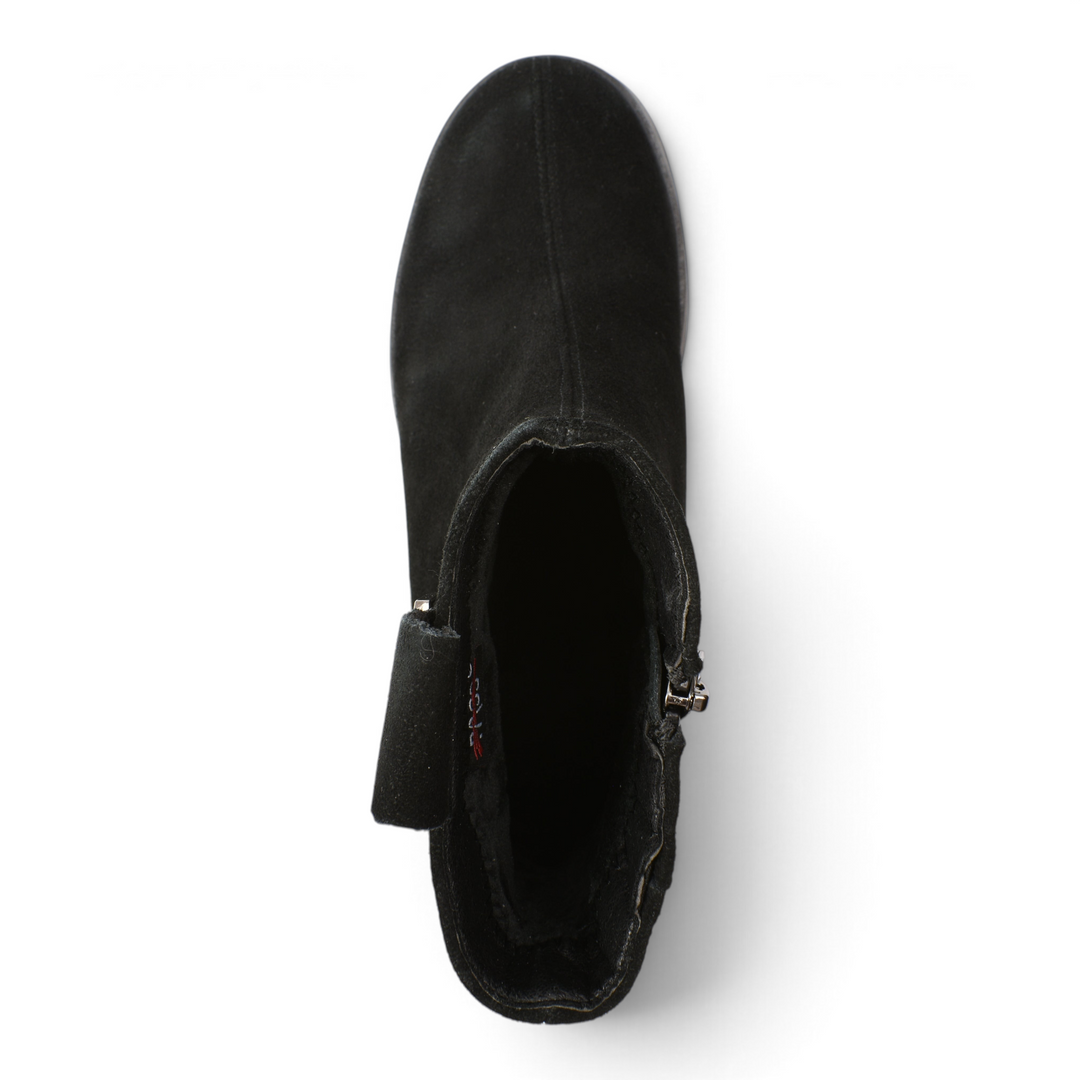 ada-shoes.ro Pass Collection black suede ankle boots with orthopedic sole and side zipper detail