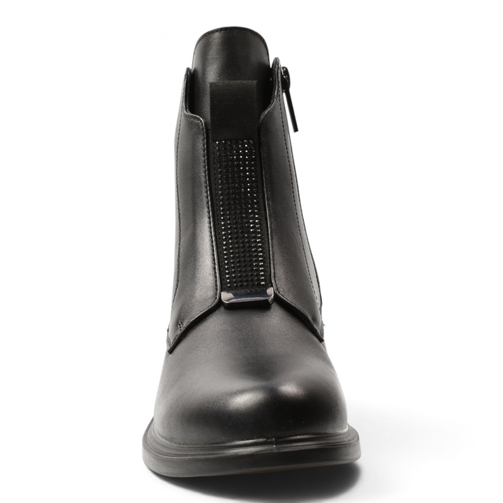 ada-shoes.ro black leather ankle boots with a decorative front zipper and minimalist urban design