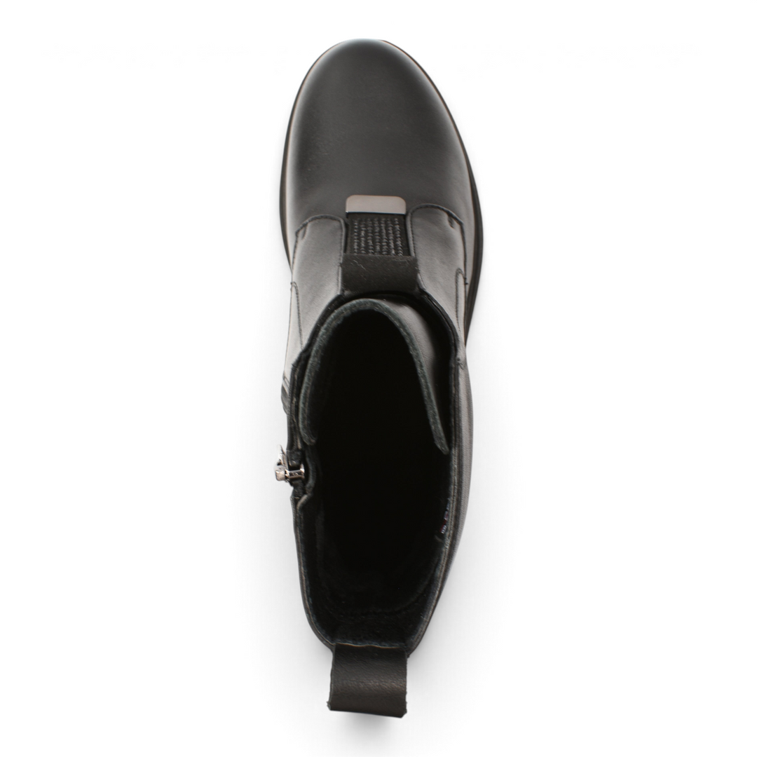 ada-shoes.ro Pass Collection black leather ankle boots with front decorative zipper and side zip closure